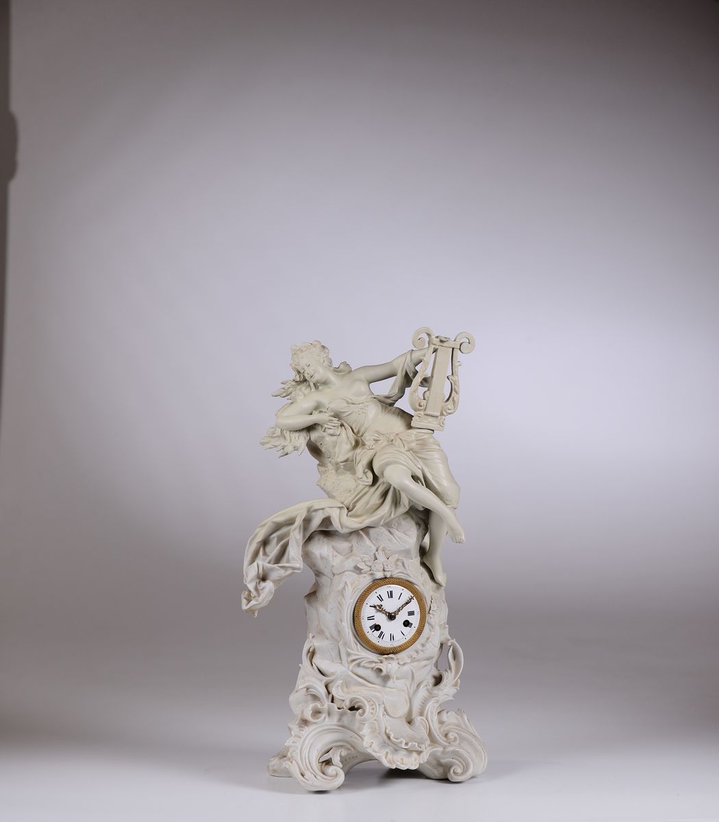 Orologio da Tavolo in Biscuit, Musy Pere Et Fils, Francia XIX Secolo