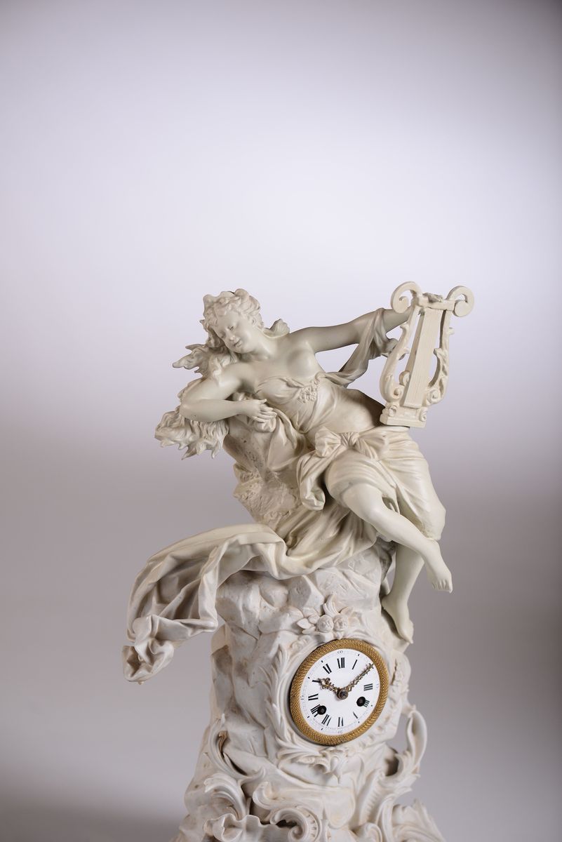 Orologio da Tavolo in Biscuit, Musy Pere Et Fils, Francia XIX Secolo