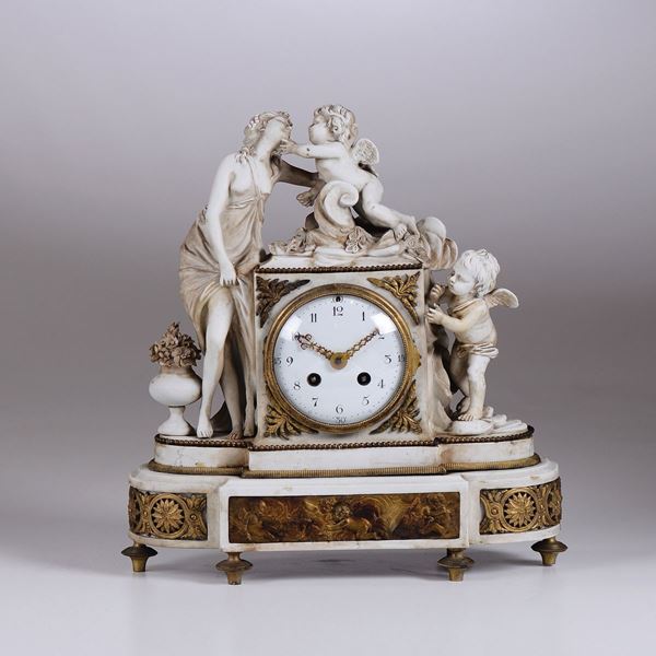 A Napoleon III biscuit mantel clock, France
