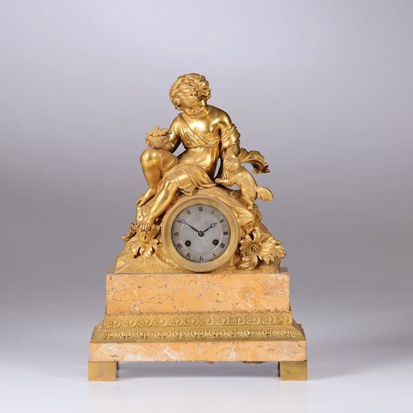 Pendola Carlo X in bronzo dorato e marmo, Francia XIX secolo