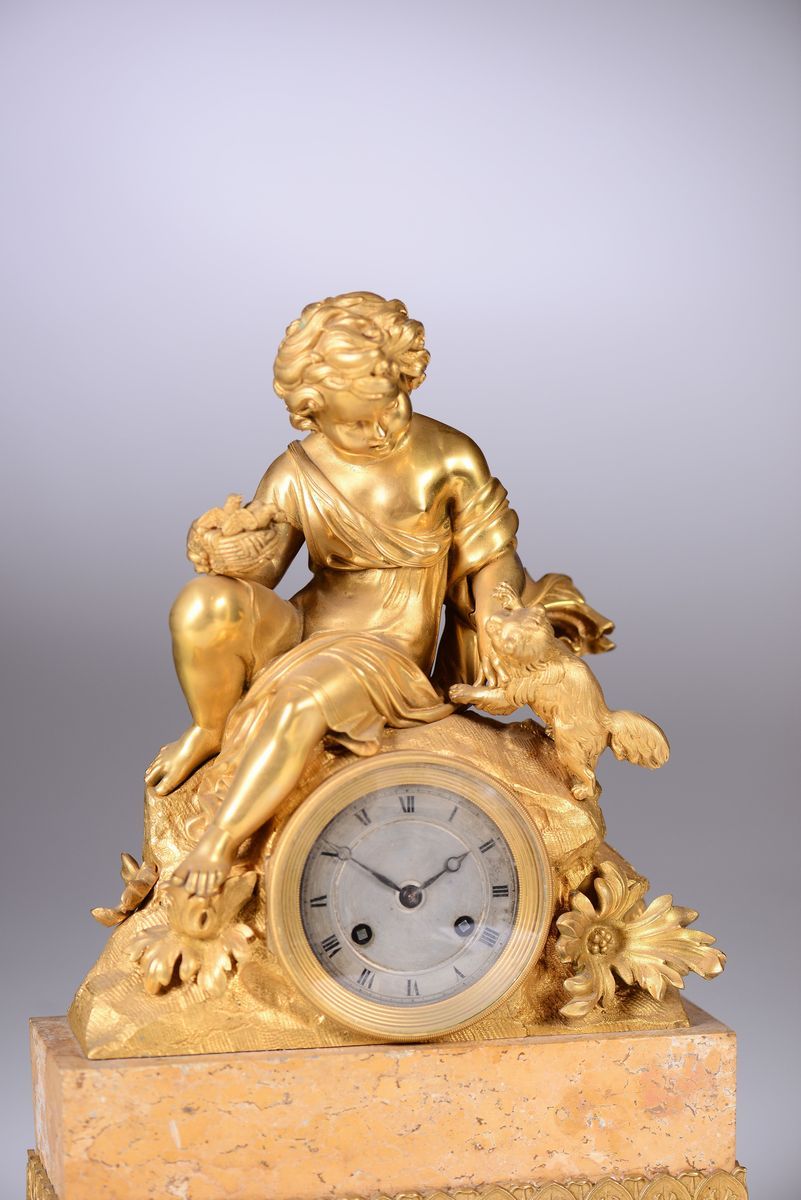 Pendola Carlo X in Bronzo Dorato e Marmo, Francia XIX Secolo