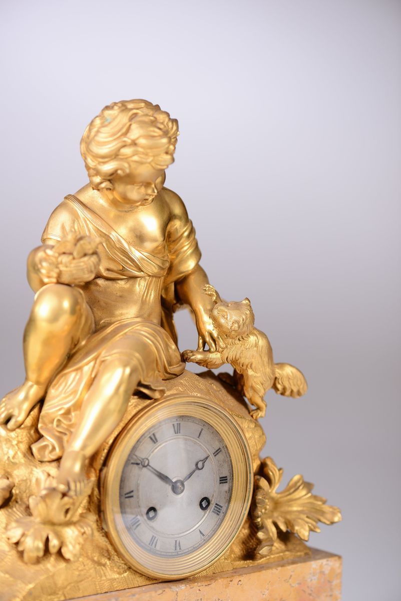 Pendola Carlo X in Bronzo Dorato e Marmo, Francia XIX Secolo