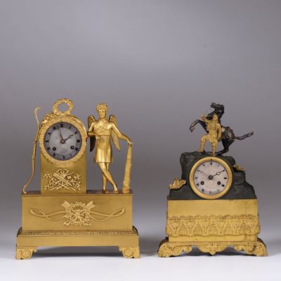 Lotto di Due Pendole da Tavolo in Bronzo Dorato Carlo X, XIX Secolo