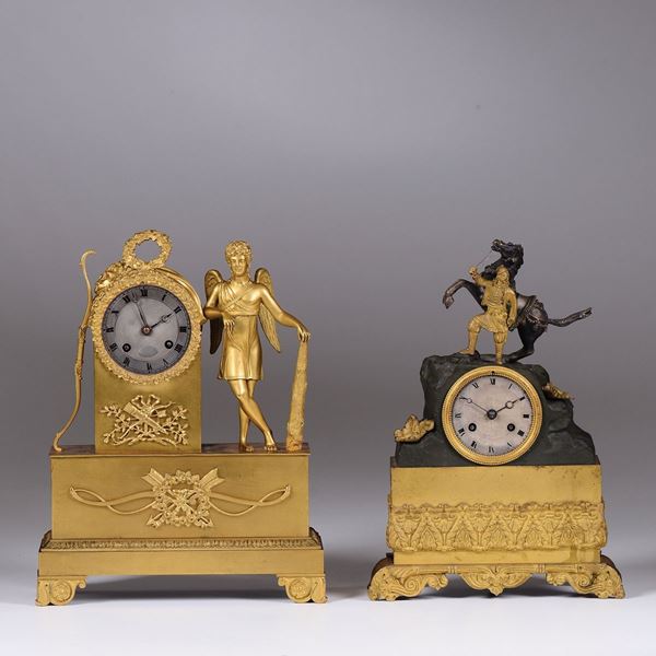 A Lot of 2 ormolu charles X table clocks, 19th century