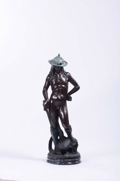 Grande Scultura in Bronzo Raffigurante David, XIX-XX Secolo