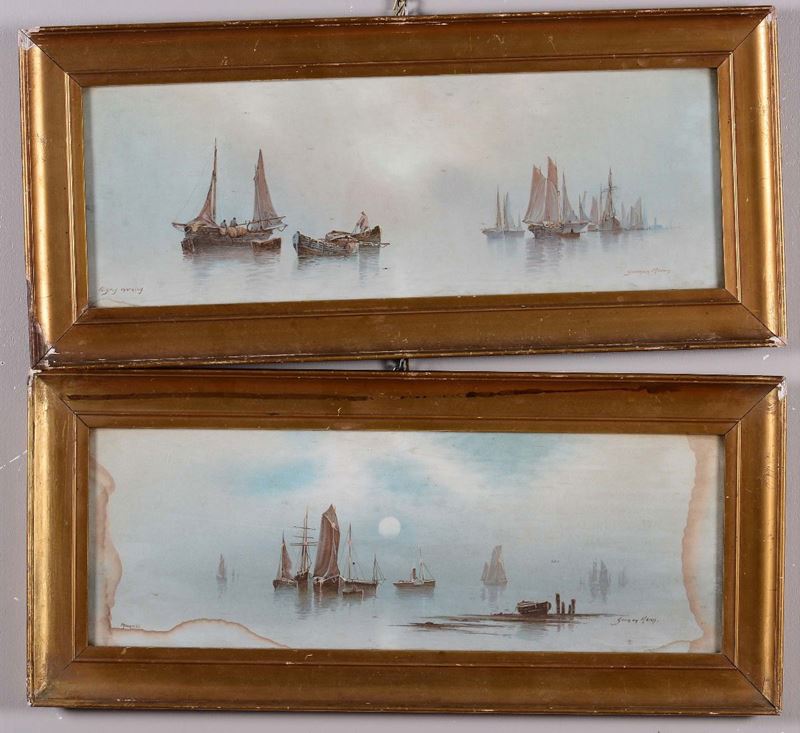 Anonimo del XX secolo Marina con velieri Marina con velieri  - Auction Fine Art - Cambi Casa d'Aste