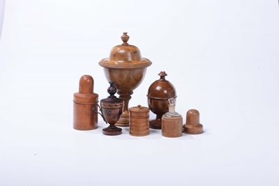 Sei Contenitori in Legno (olivo, Bosso, Radica)
