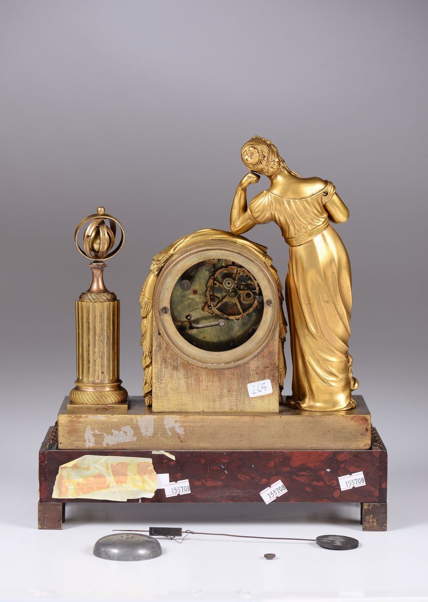 Pendola da Tavolo in Bronzo Dorato, Francia XIX Secolo