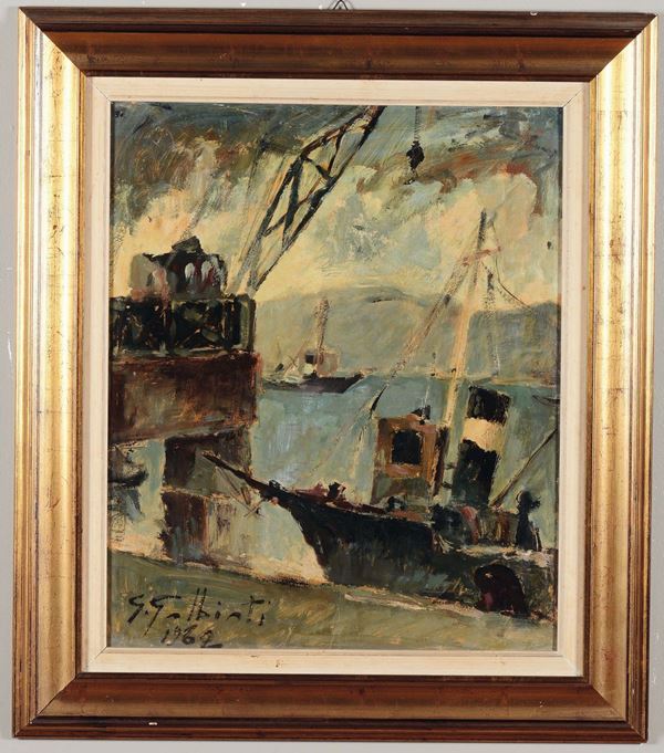 Giacinto Galbiati (1908-1992) Veduta di porto, 1962