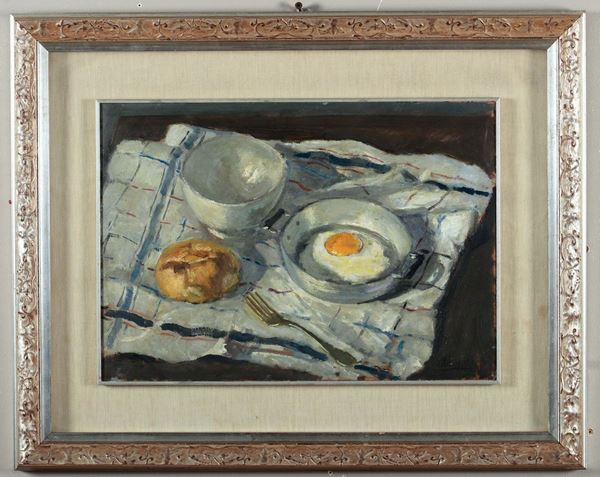 Giuseppe Cardillo (1927) Natura morta con uova e pane