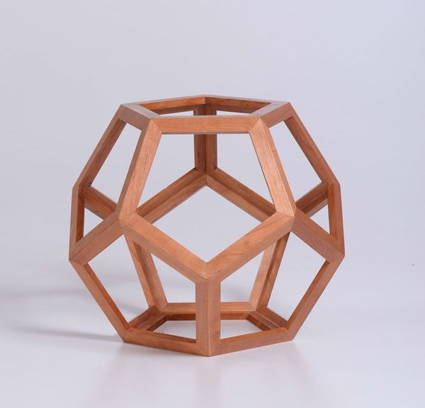 Dodecaedro vuoto, poliedro vuoto regolare, in legno di ciliegio, a 30 spigoli
