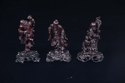 Tre Figure di Saggi Scolpite in Legno, Cina, XX Secolo