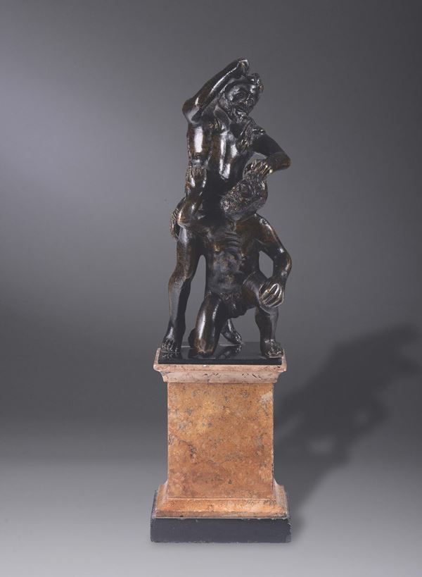 Scultura in bronzo fuso e cesellato raffigurante Ercole e Caco, fonditore del nord Italia del XVII secolo