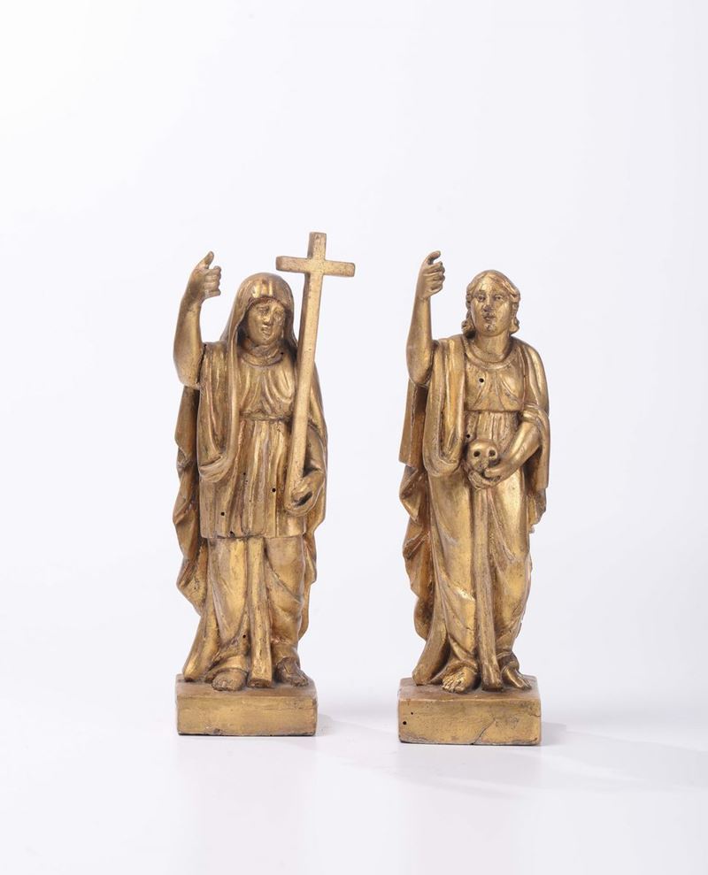 Coppia di sculture in legno dorato raffiguranti Santi, XVIII-XIX secolo  - Asta Antiquariato - Cambi Casa d'Aste