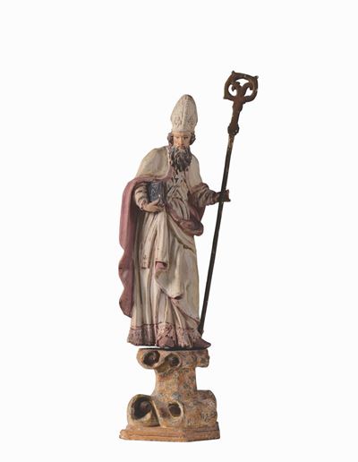 Scultura in Legno Policromo Raffigurante Vescovo, Arte Veneta del XVIII Secolo