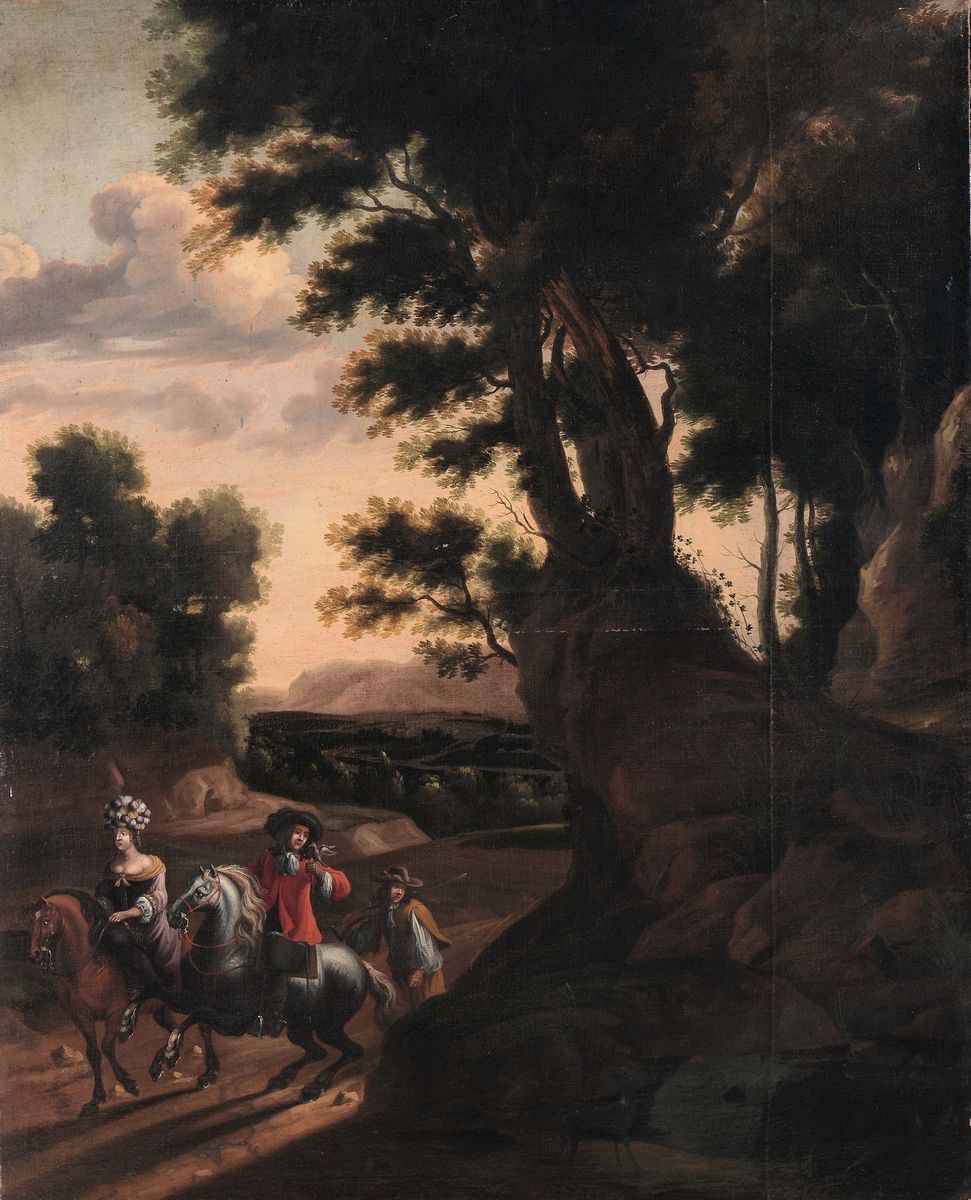Melchior Hamers (antwerp 1638-1710)coppia di Paesaggi con Figure Intenti alla Cura di un Giardino