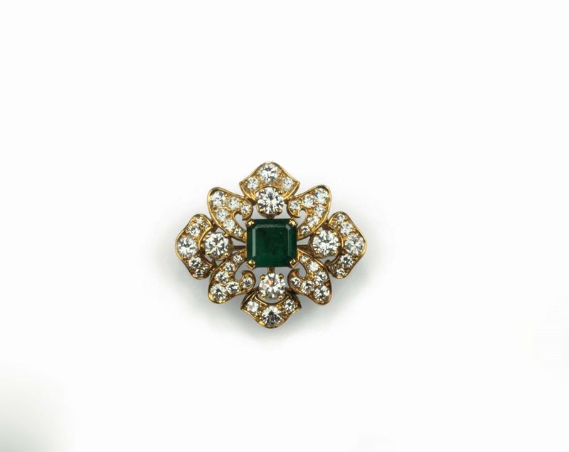 Spilla con smeraldo Brasile e diamanti  - Asta Fine Jewels - Cambi Casa d'Aste