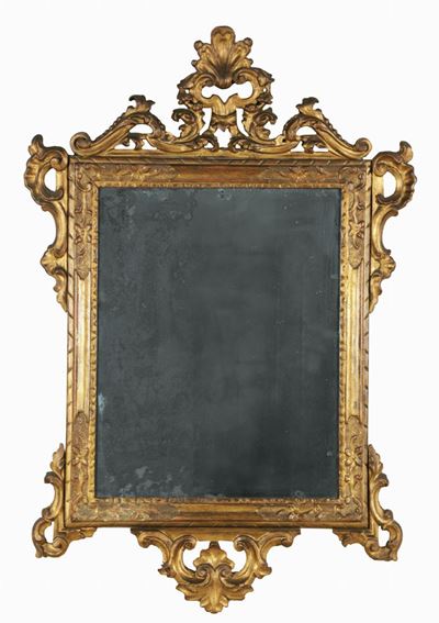 Specchiera in Legno Intagliato e Dorato, XVIII Secolo
