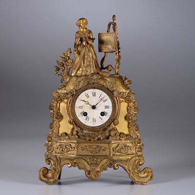 Pendola da Tavolo in Bronzo Dorato, Francia XIX Secolo