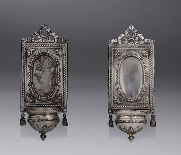 A pair of silver Holy water stoups, Venice, late 18th century, N.P. tester with lion and maker B.V.
