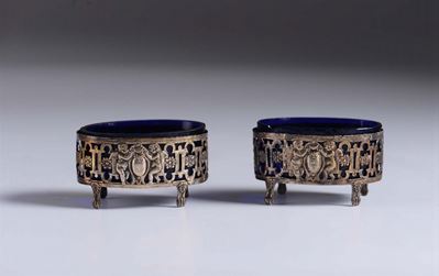 Coppia di Antiche Salierine in Argento. Punzoni Francesi, XVIII Secolo