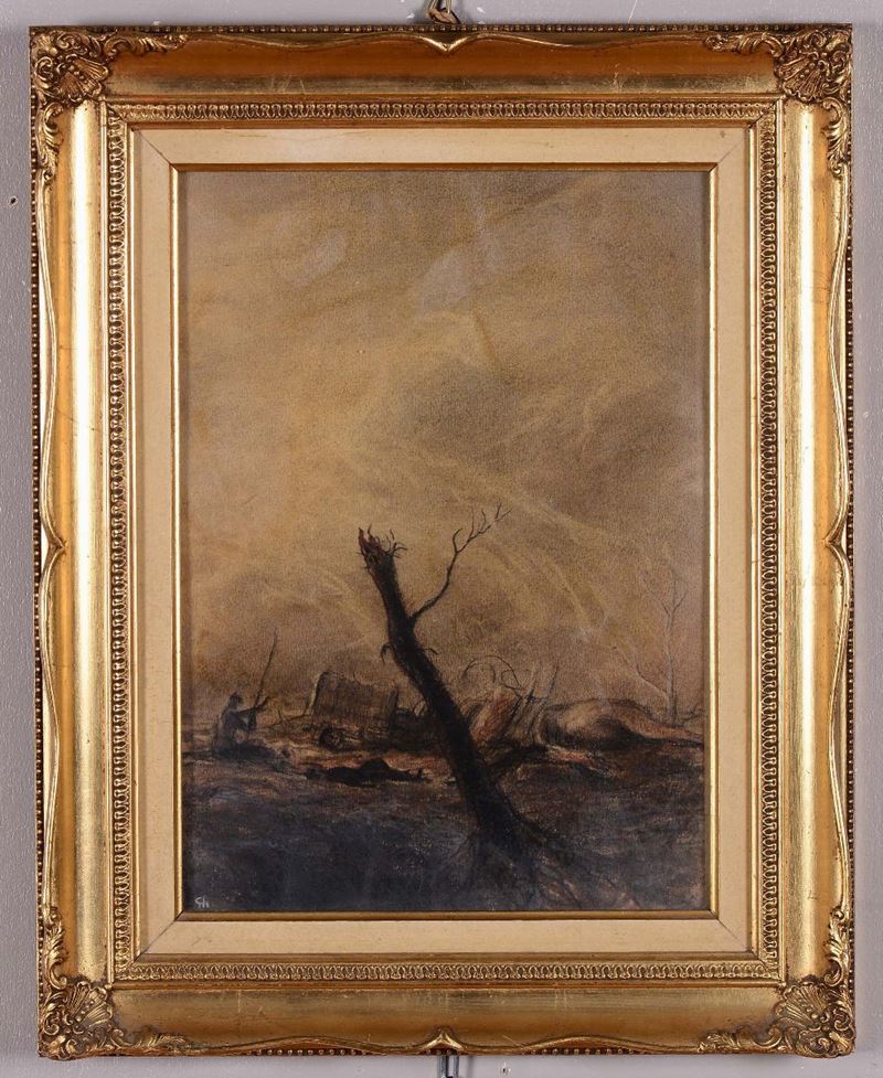 Manlio Helfrich (1917) Al fronte  - Auction Paintings online auction - Cambi Casa d'Aste