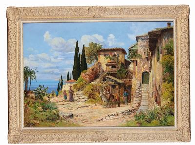Alois Arnegger (1879-1963)paesaggio Italiano con Contadini