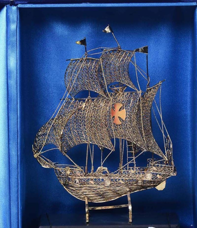 Caravella in filigrana d'argento, XX secolo  - Auction Maritime Art and Scientific Instruments - Cambi Casa d'Aste