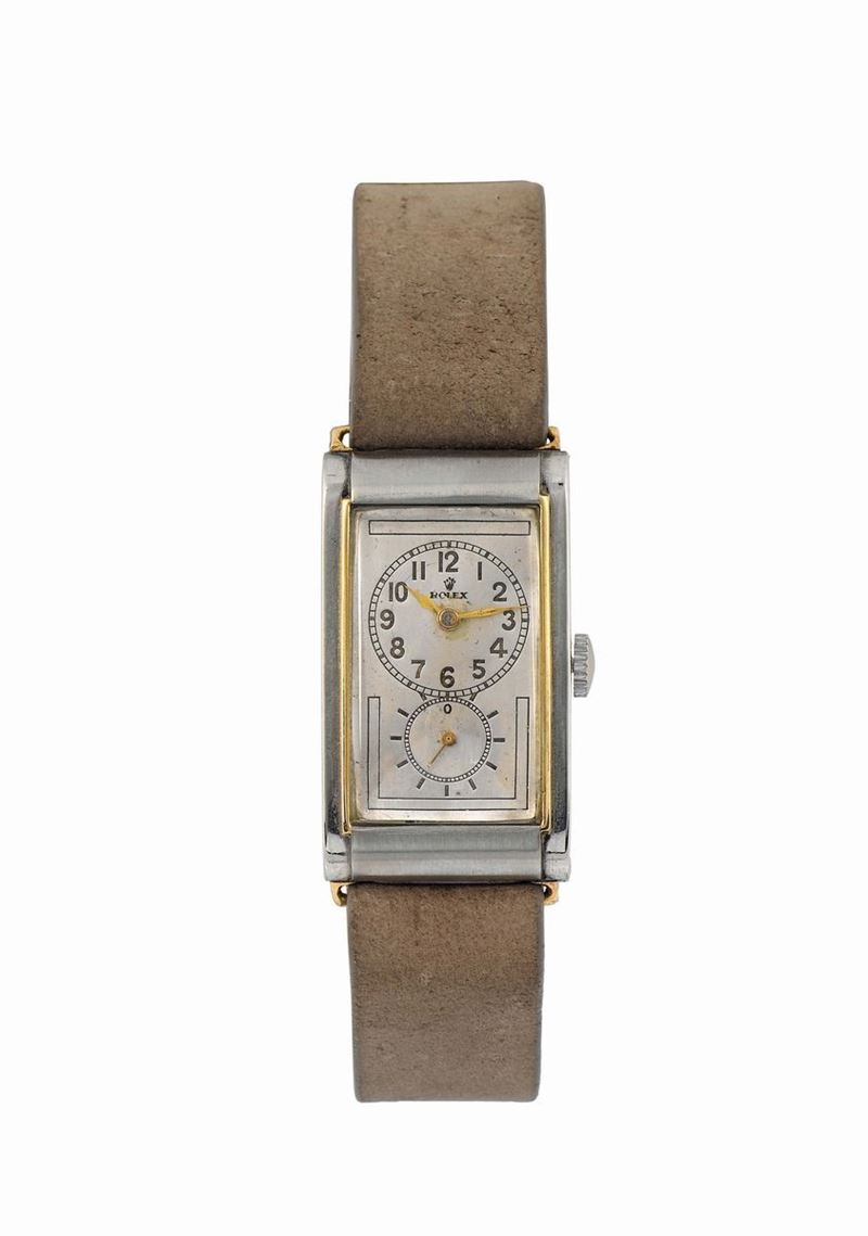 ROLEX, Prince Classic case No. 012996, Ref. 1862, rectangular curved, steel and gold wristwatch. Made circa 1930  - Auction Watches and Pocket Watches - Cambi Casa d'Aste