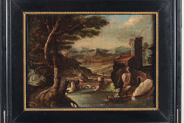 Scuola del XVIII Secolo Paesaggio con ponte