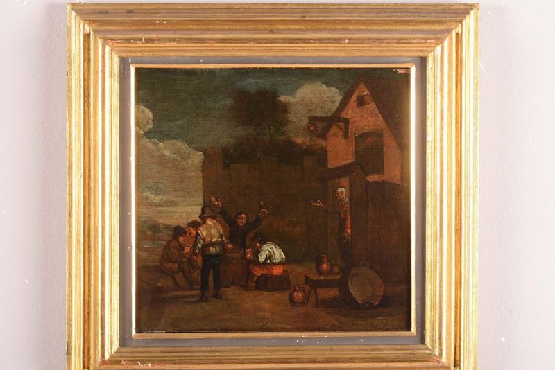 Scuola del XVIII secolo Scena di osteria olandese  - Asta Antiquariato - Cambi Casa d'Aste