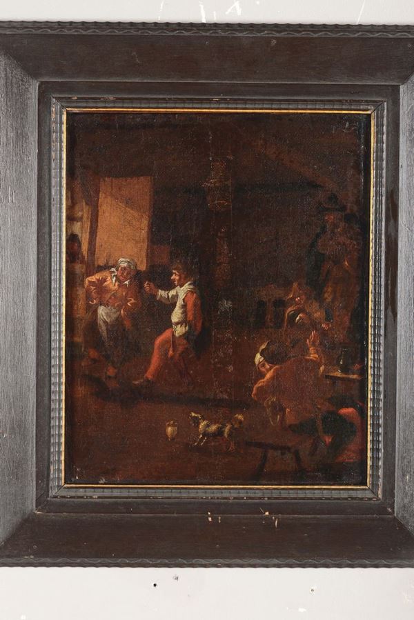 Scuola del XVIII secolo Scena di osteria olandese