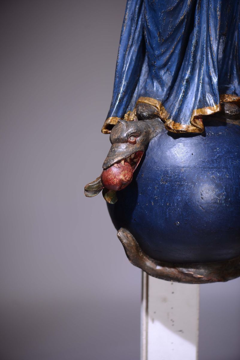 Scultura in Legno Policromo Rappresentante Madonna con Bambino, Scultore Bavarese o Austriaco del...