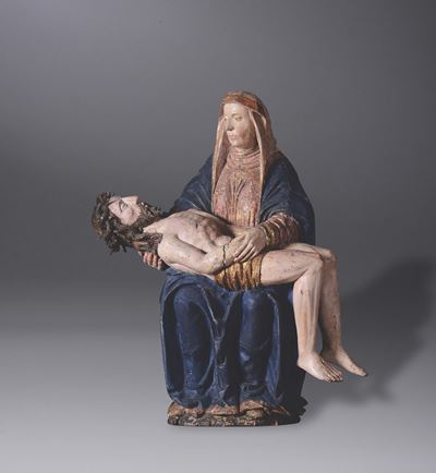 Pietas in Legno Policromo e Dorato, Scultore Dell'arco Alpino, Probabile XVI-XVII Secolo
