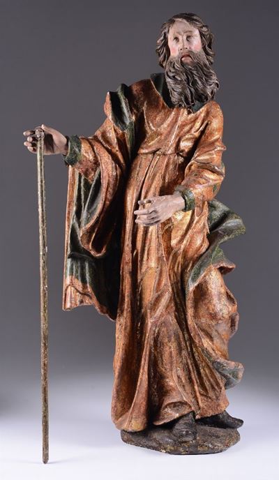 Scultura in Legno Policromo e Dorato Rappresentante San Giuseppe o Re Magio, Scultore Austriaco o...