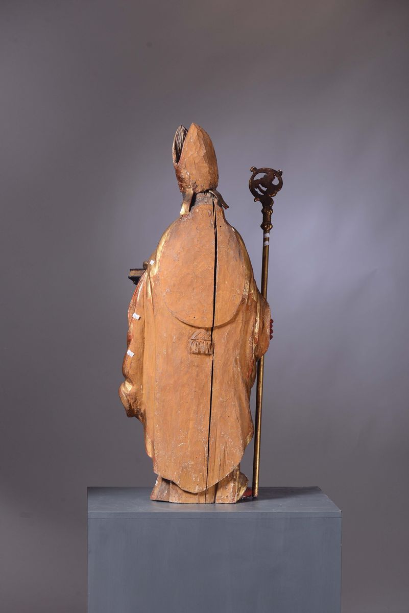 Scultura in Legno Policromo e Dorato Rappresentante San Vigilio, Bottega Trentina del XVII Secolo