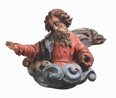 Figura di Dio Padre in Legno Policromo, Austria XVII Secolo.