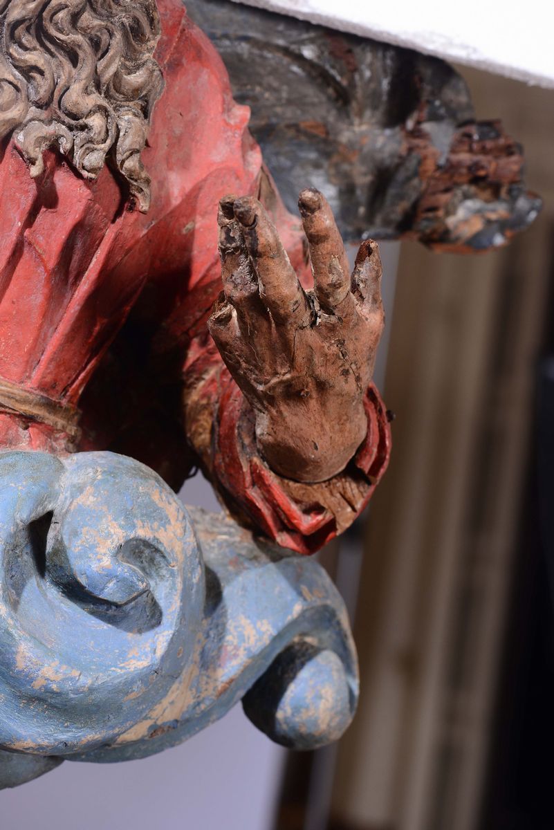Figura di Dio Padre in Legno Policromo, Austria XVII Secolo.