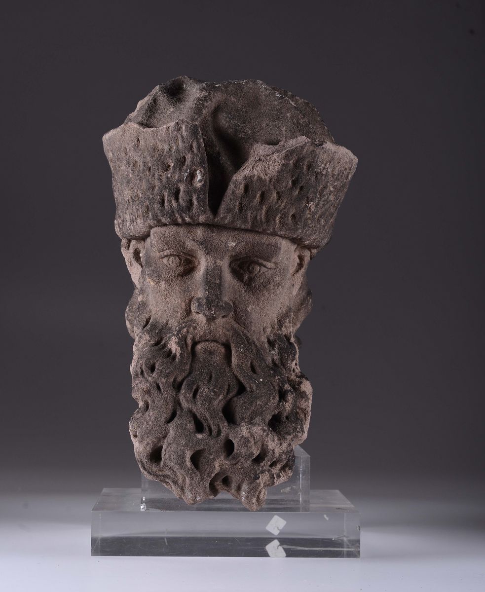 Testa Virile in Pietra Calcarea, Scultore Tedesco o Francese del XVI Secolo.
