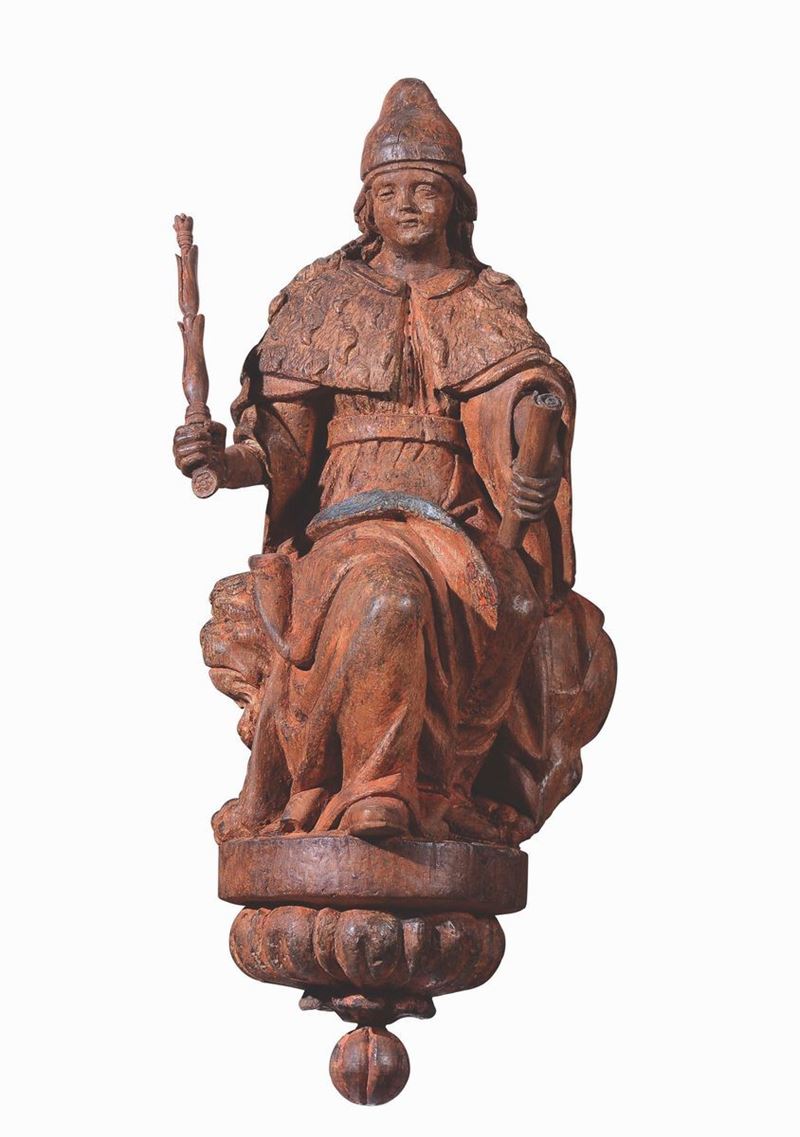 A lacquered wooden sculpture with the allegory of the Republic of Venice, Venice, 16th-17th century  - Auction Sculpture and Works of Art - Cambi Casa d'Aste