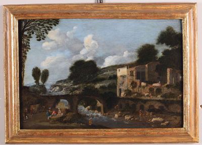 Filippo Napoletano (roma 1587-1629)paesaggio con Corso D’acqua