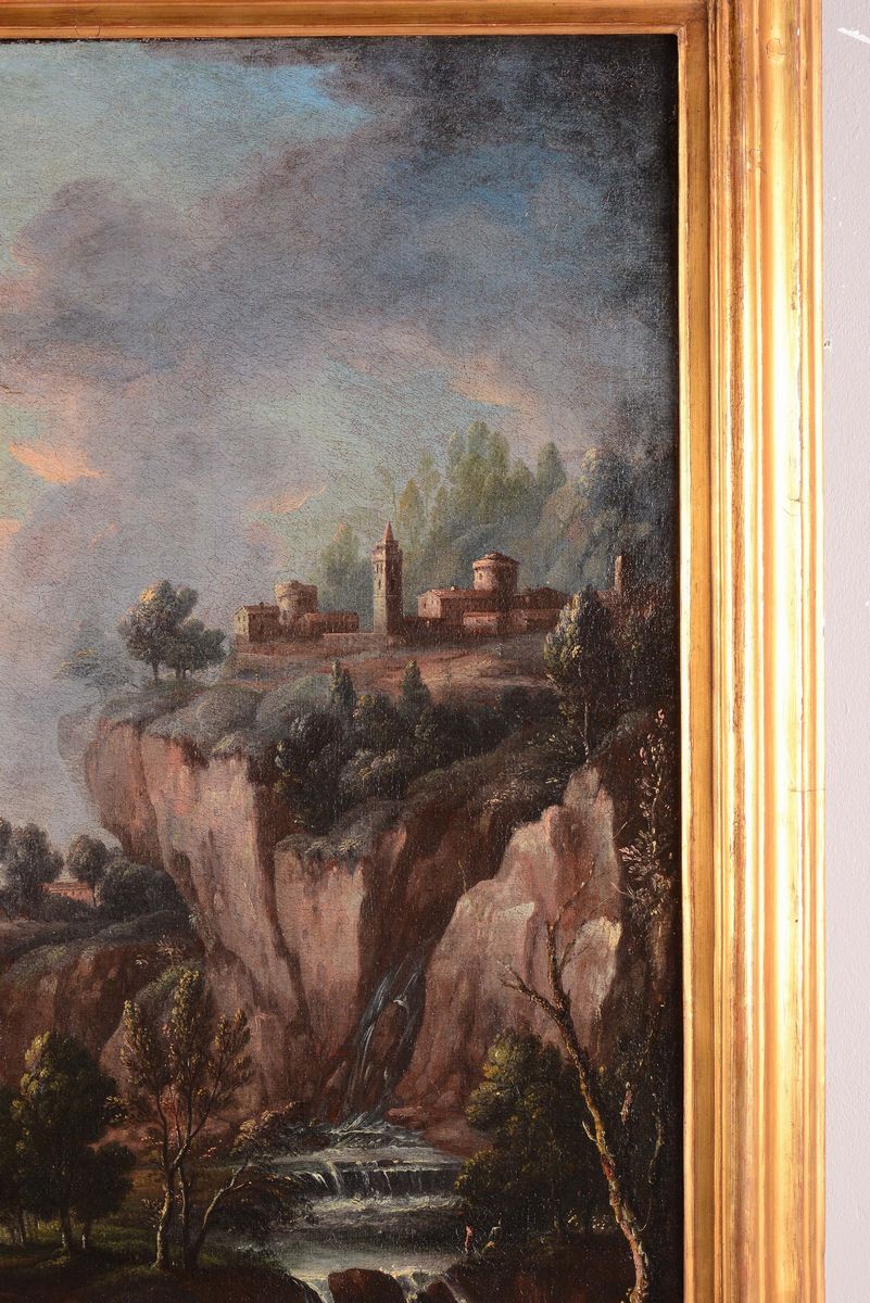 Scipione Cignaroli (milano 1690 - Torino 1753), Attribuito Apaesaggio con Cascate e Pastorella