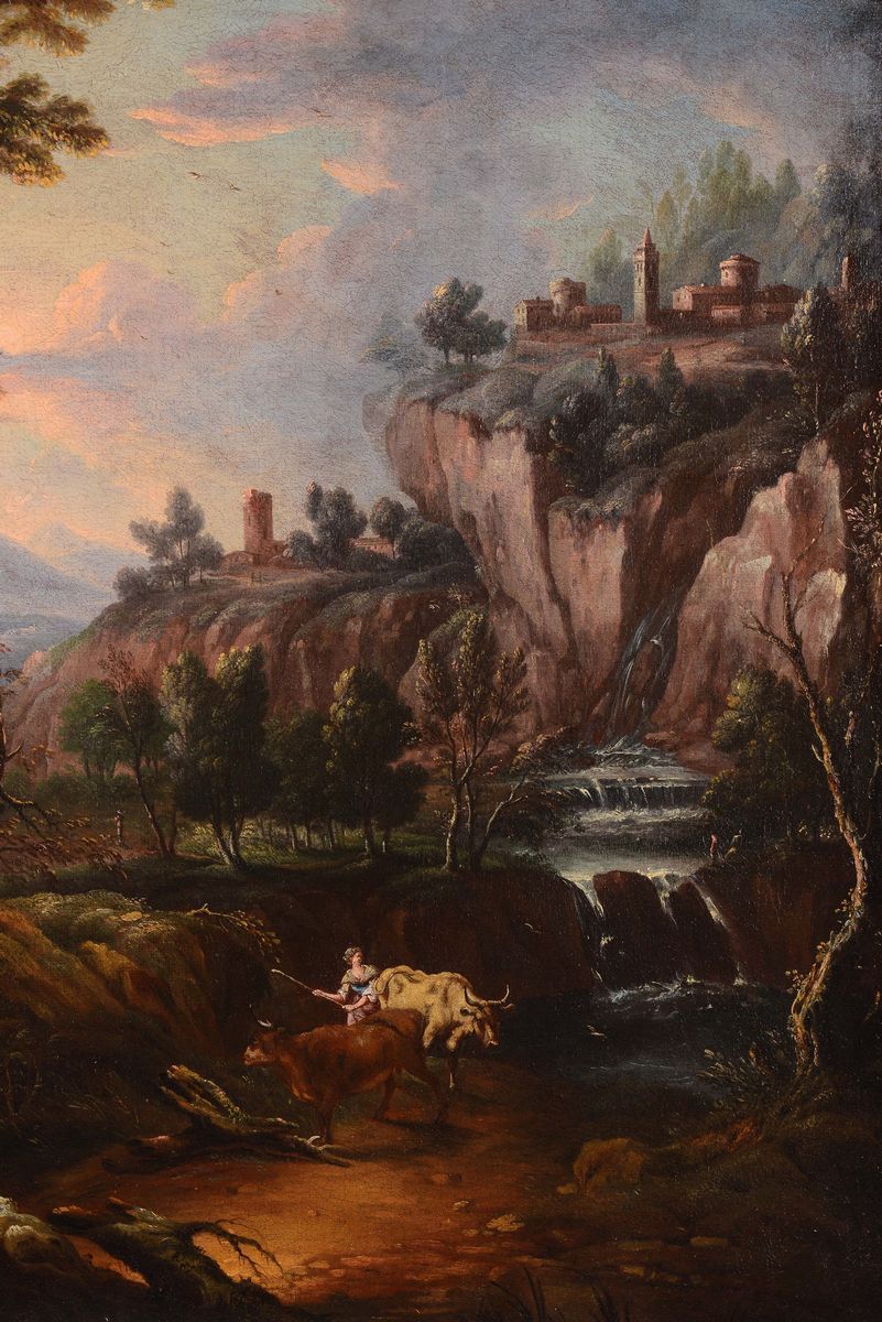 Scipione Cignaroli (milano 1690 - Torino 1753), Attribuito Apaesaggio con Cascate e Pastorella