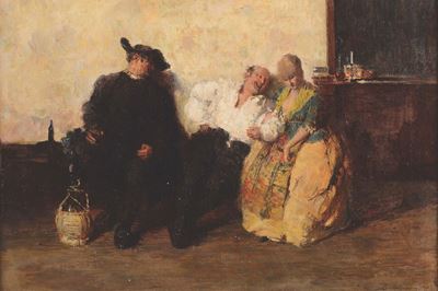 Vittorio Emanuele Bressanin (1860-1941) Attribuito Ascena di Osteria