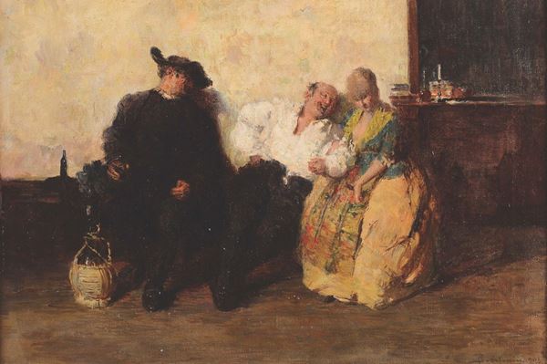 Vittorio Emanuele Bressanin (1860-1941) attribuito a Scena di osteria