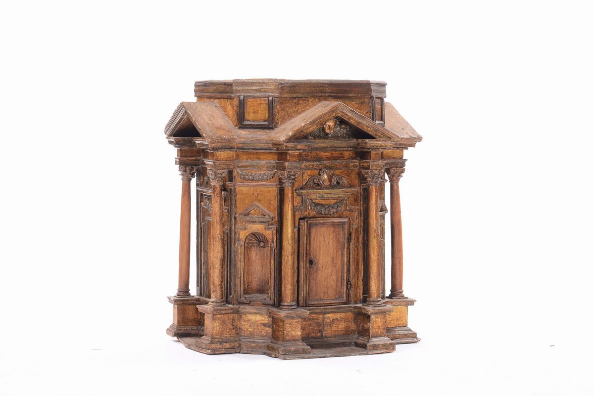 Elemento Architettonico in Legno Dorato e Dipinto, Italia Centrale XVII-XVIII Secolo
