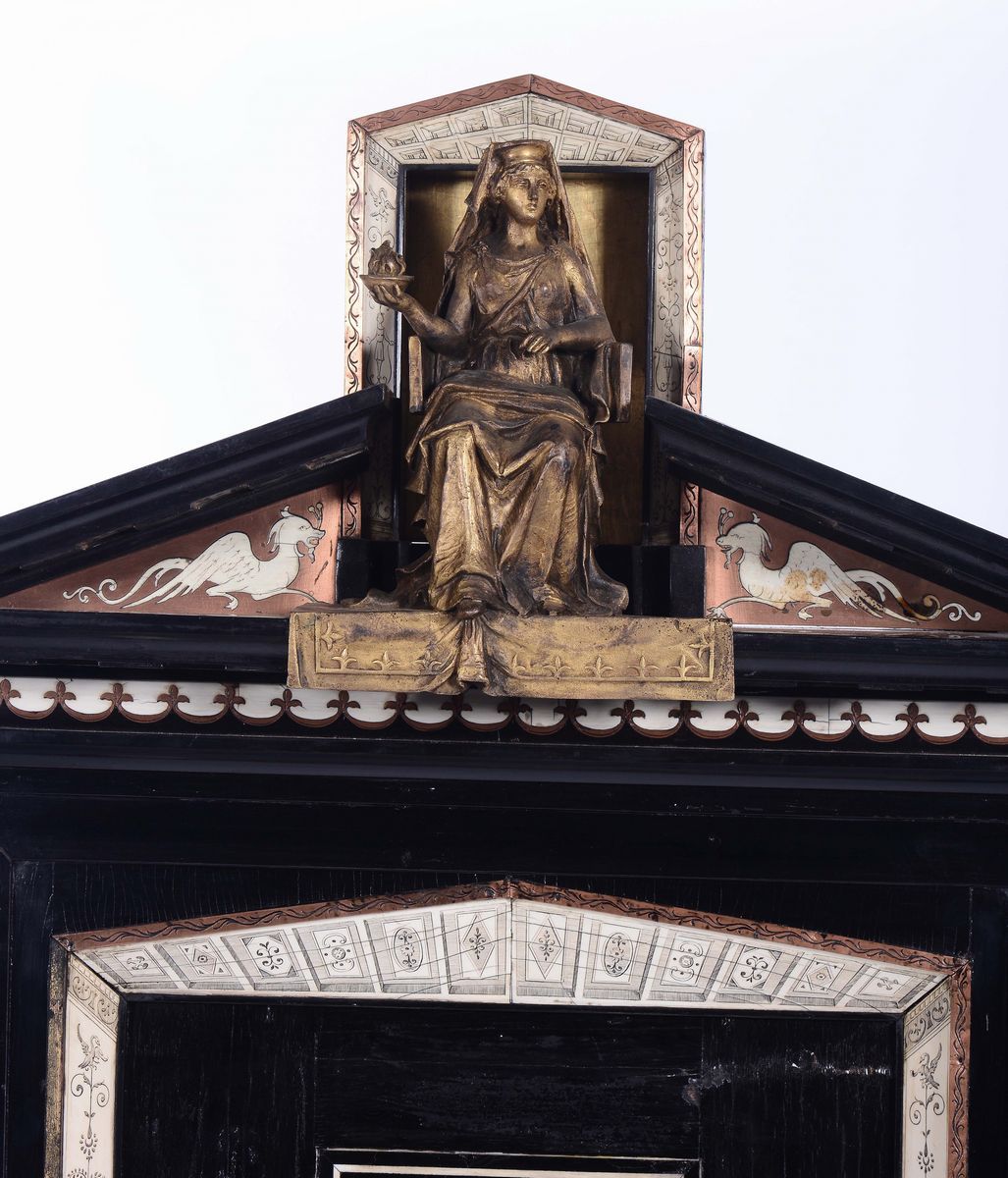 Importante Letto in Ebano Intarsiato in Avorio ed Essenze Pregiate, Roma? XIX Secolo