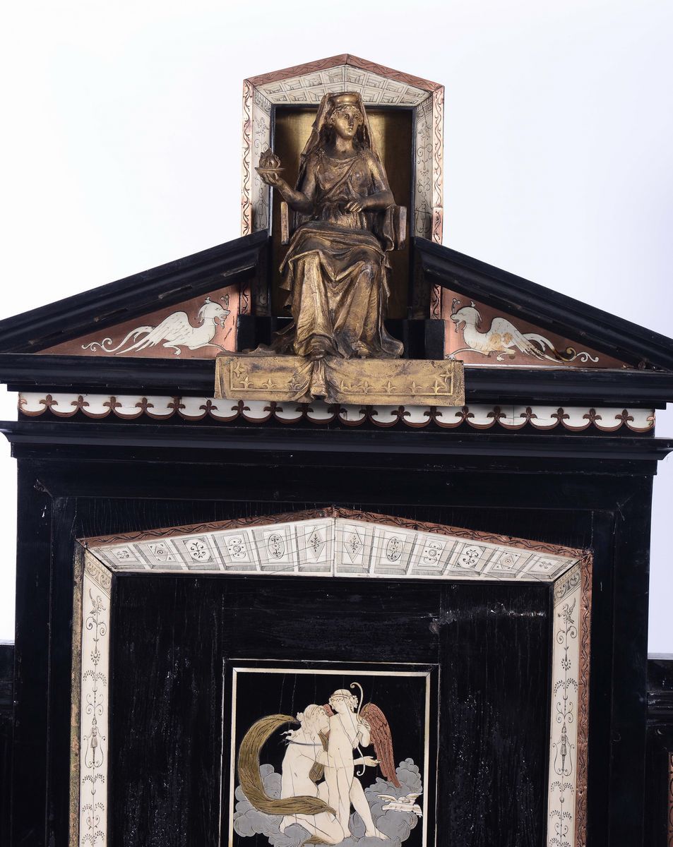 Importante Letto in Ebano Intarsiato in Avorio ed Essenze Pregiate, Roma? XIX Secolo