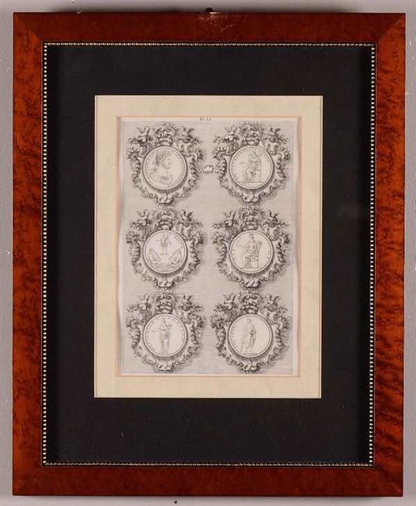 Coppia di incisioni raffiguranti monete, XIX secolo