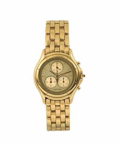 Cartier, Santos Chronoflex, Ref. 11621, Orologio da Polso, in Oro Giallo 18k, al Qualrzo, Imperme...